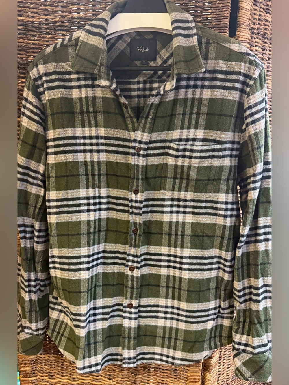 Rails Olive Green and White Plaid Button-Down Shirt Men’s Medium